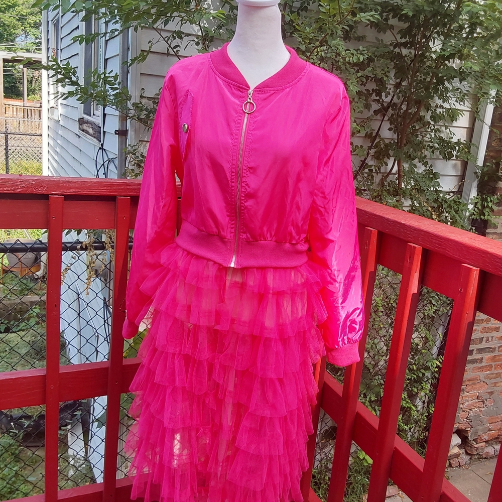 Source Unknown Fuchsia Bomber and Tulle Skirt Ensemble